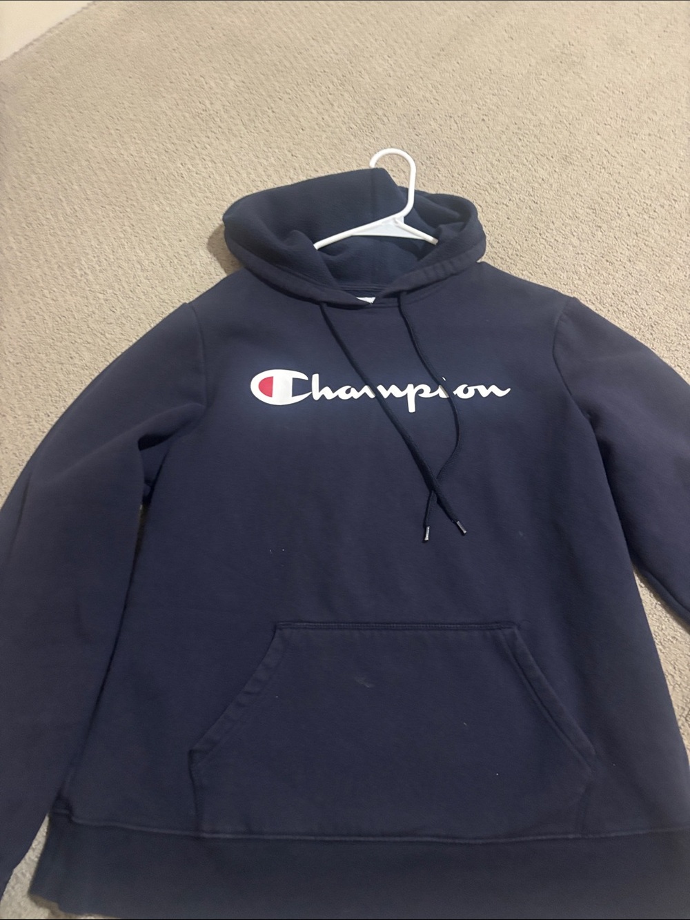 Champion Navy Pullover Hoodie with Script Logo